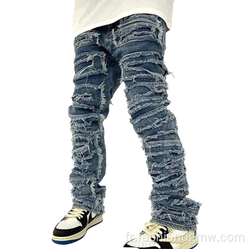 Pantalon de jeans lavés en détresse déchirés sur mesure